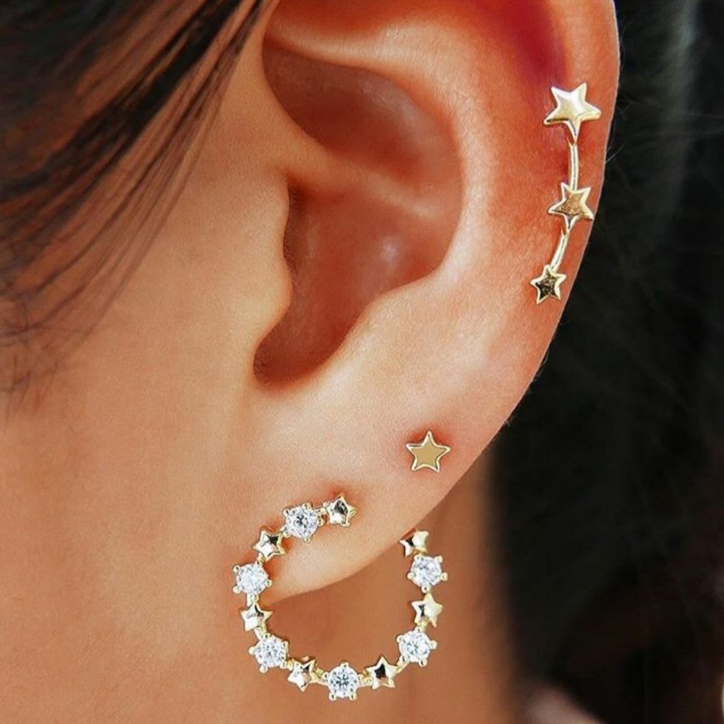 Star Stud And Star Hoop Earrings Set 8$